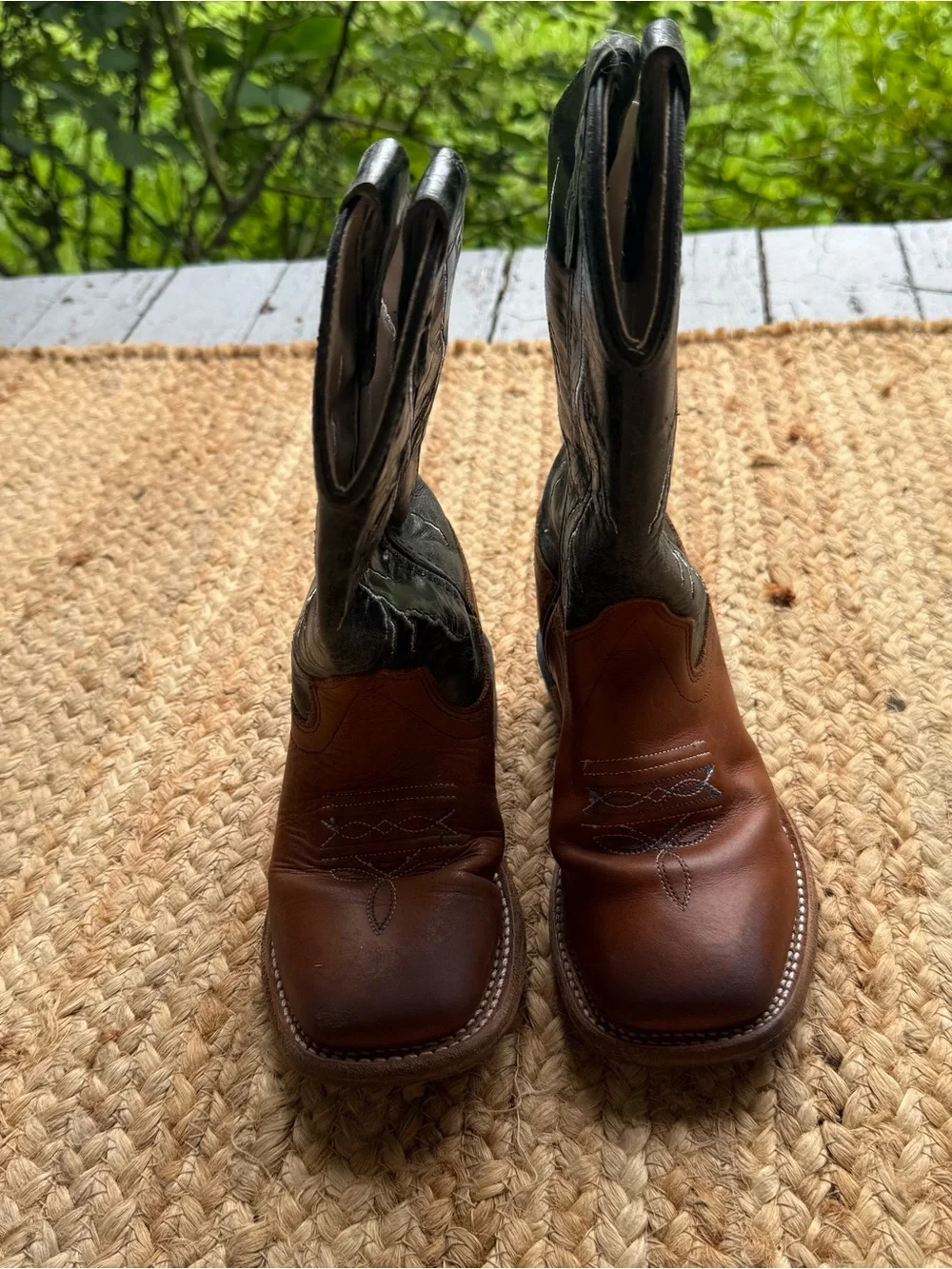 Cody James Kids Size 11 D Black Brown Leather Lightning Square Toe Western Boots